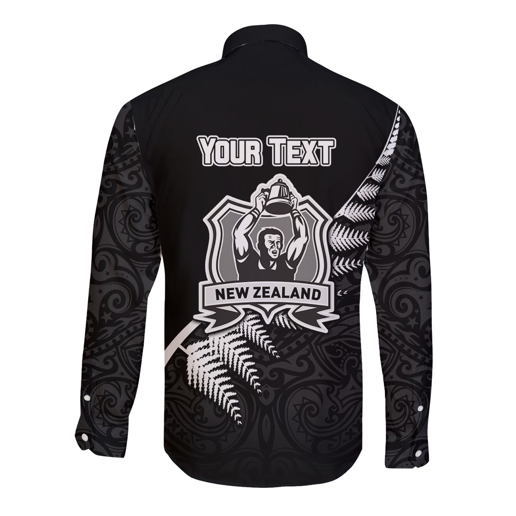 Custom New Zealand World Cup 2023 Long Sleeve Button Shirt Aotearoa Champion Rugby with Silver Fern Maori Ethnic Pattern LT03 - Polynesian Pride