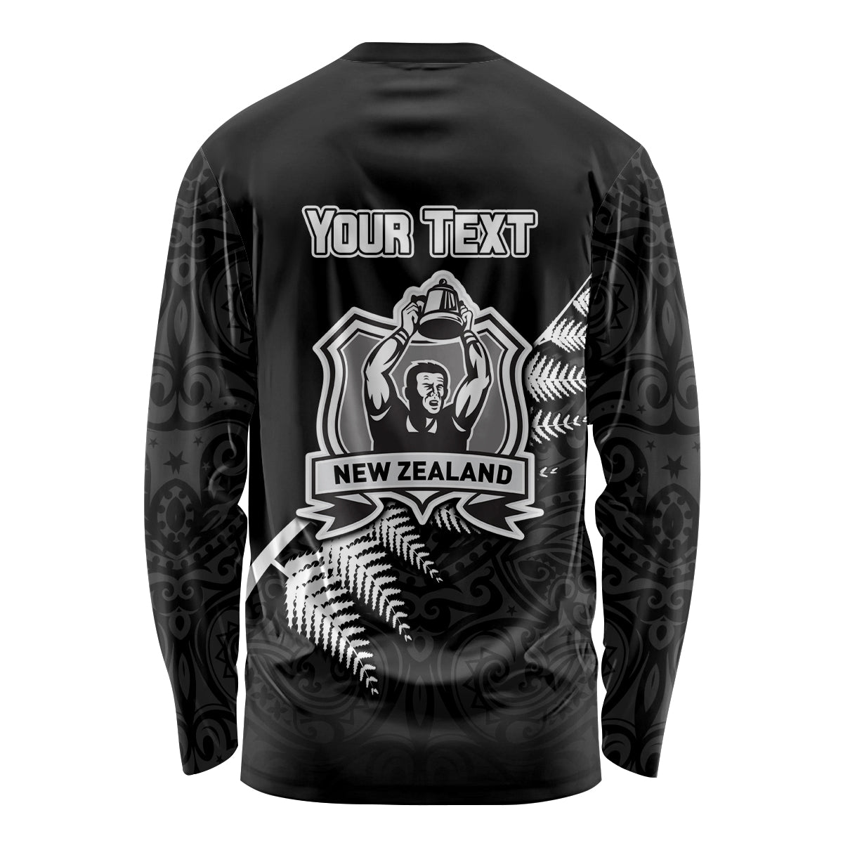 Custom New Zealand World Cup 2023 Long Sleeve Shirt Aotearoa Champion Rugby with Silver Fern Maori Ethnic Pattern LT03 - Polynesian Pride