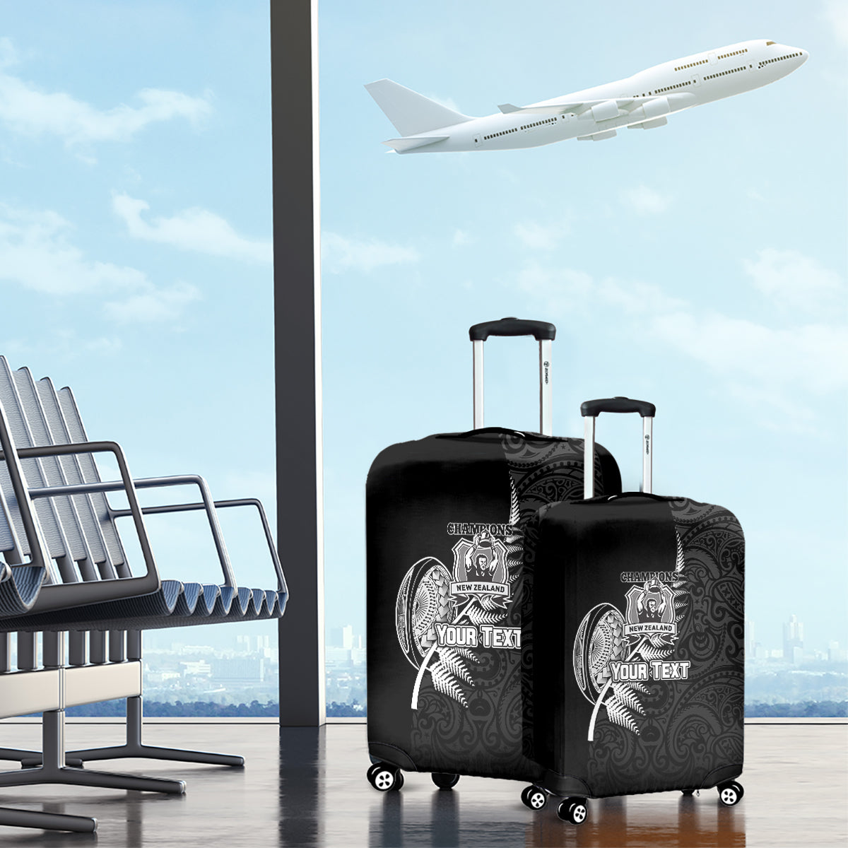 Custom New Zealand World Cup 2023 Luggage Cover Aotearoa Champion Rugby with Silver Fern Maori Ethnic Pattern LT03 - Polynesian Pride