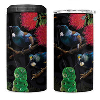 New Zealand Tui 4 in 1 Can Cooler Tumbler Guardians of the Hei Tiki - Maori Art and Plants