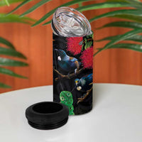 New Zealand Tui 4 in 1 Can Cooler Tumbler Guardians of the Hei Tiki - Maori Art and Plants