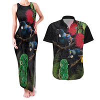 New Zealand Tui Couples Matching Tank Maxi Dress and Hawaiian Shirt Guardians of the Hei Tiki - Maori Art and Plants