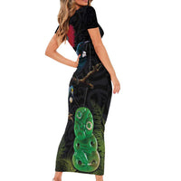 New Zealand Tui Family Matching Short Sleeve Bodycon Dress and Hawaiian Shirt Guardians of the Hei Tiki - Maori Art and Plants
