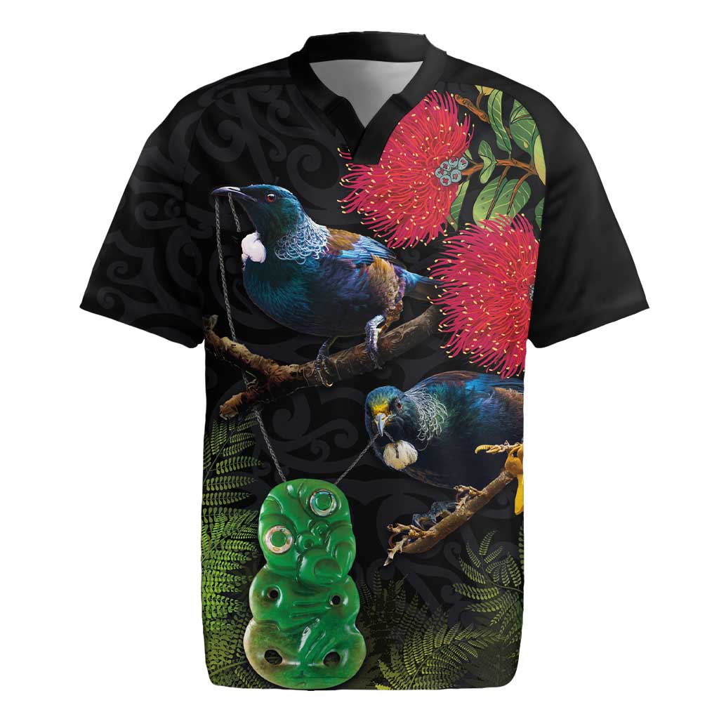New Zealand Tui Rugby Jersey Guardians of the Hei Tiki - Maori Art and Plants LT03 Black - Polynesian Pride