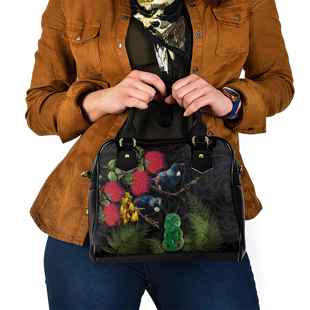 New Zealand Tui Shoulder Handbag Guardians of the Hei Tiki - Maori Art and Plants