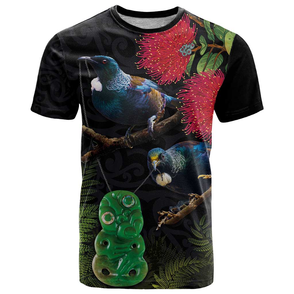 New Zealand Tui T Shirt Guardians of the Hei Tiki - Maori Art and Plants LT03 Black - Polynesian Pride