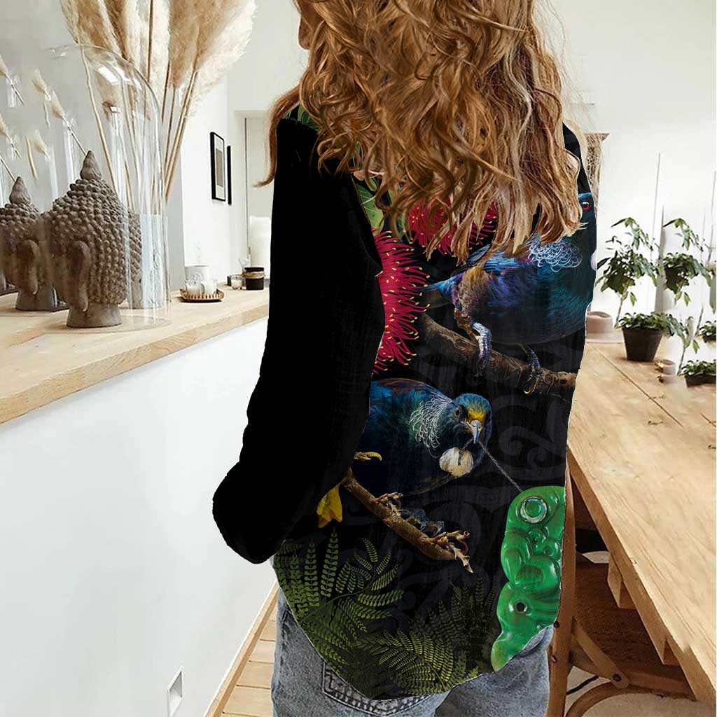 New Zealand Tui Women Casual Shirt Guardians of the Hei Tiki - Maori Art and Plants LT03 - Polynesian Pride