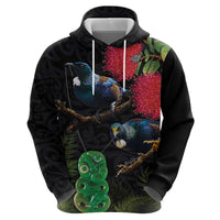 New Zealand Tui Zip Hoodie Guardians of the Hei Tiki - Maori Art and Plants