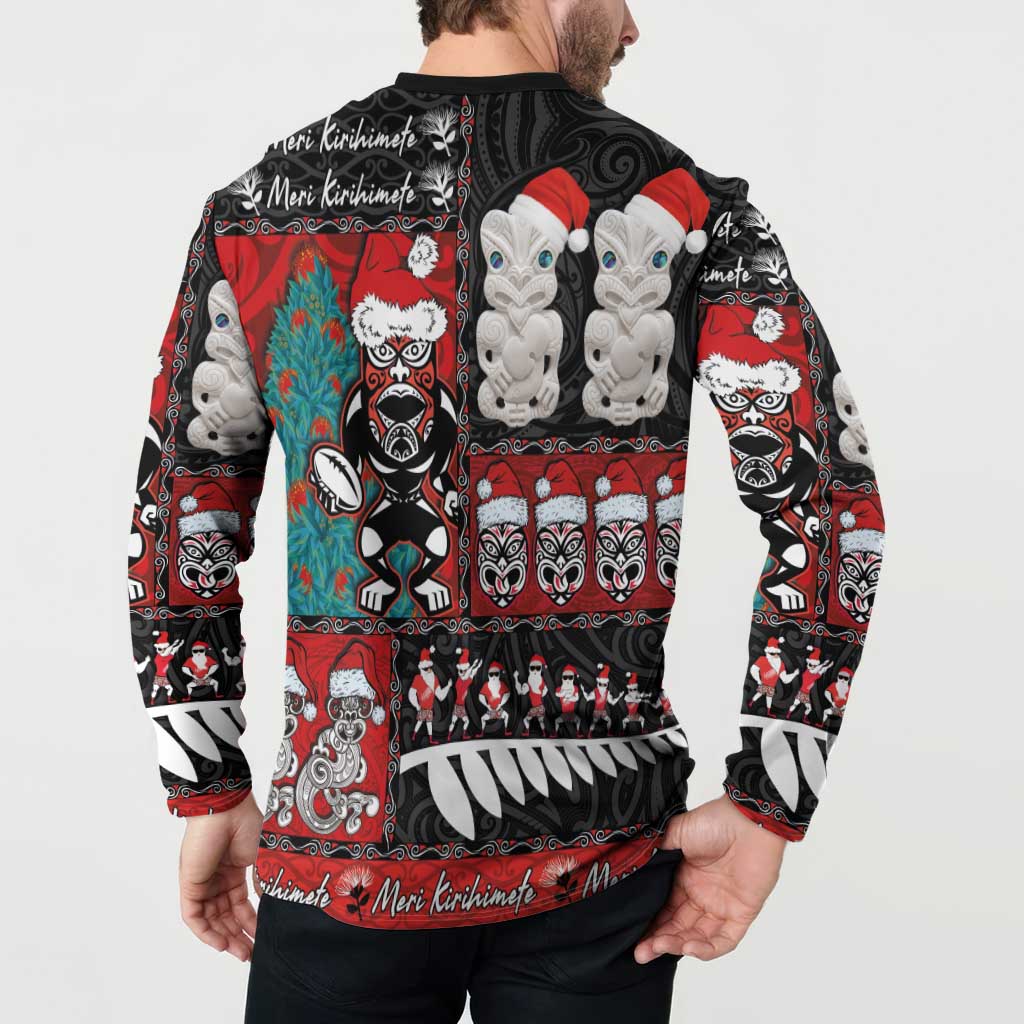 New Zealand Christmas Button Sweatshirt Maori Christmas Spirit - Meri Kirihimete LT03 - Polynesian Pride