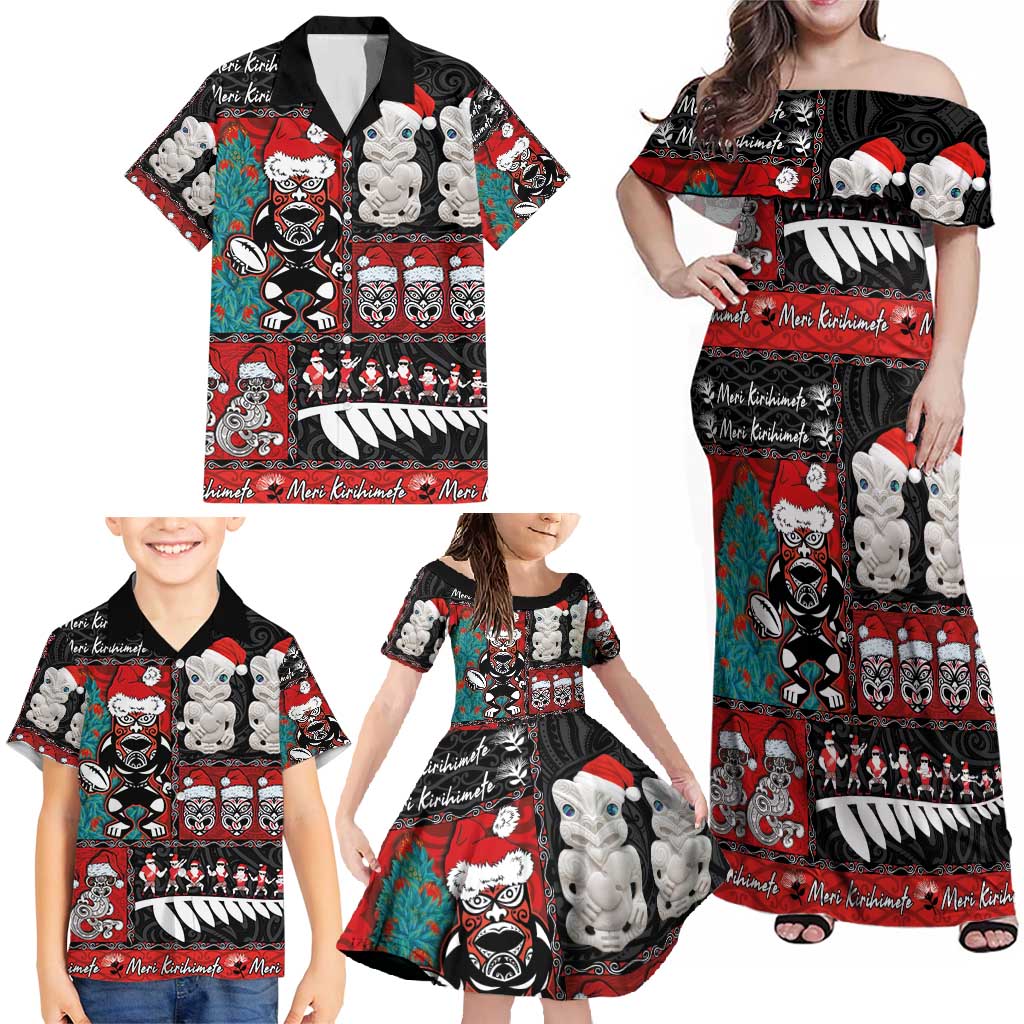 New Zealand Christmas Family Matching Off Shoulder Maxi Dress and Hawaiian Shirt Maori Christmas Spirit - Meri Kirihimete LT03 - Polynesian Pride