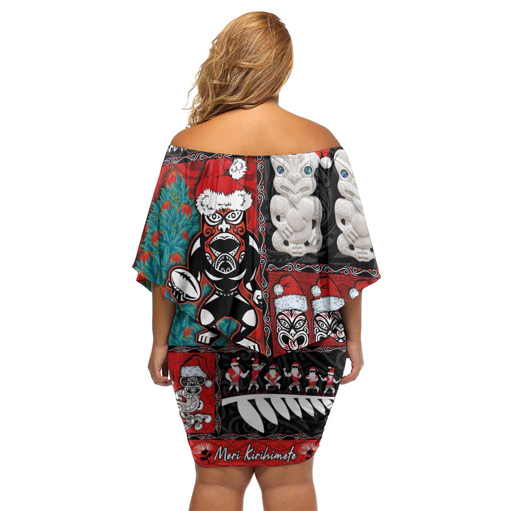 New Zealand Christmas Family Matching Off Shoulder Short Dress and Hawaiian Shirt Maori Christmas Spirit - Meri Kirihimete LT03 - Polynesian Pride