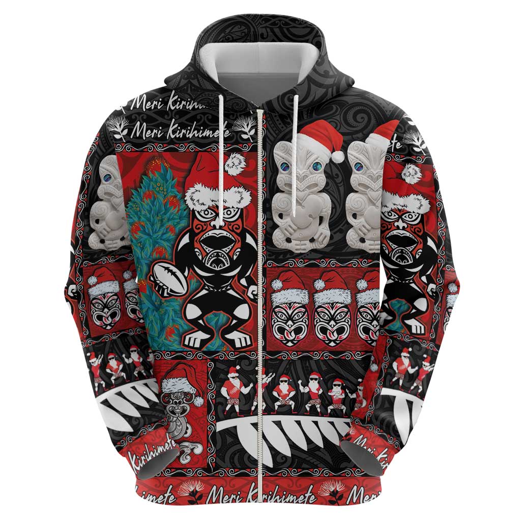 New Zealand Christmas Zip Hoodie Maori Christmas Spirit - Meri Kirihimete