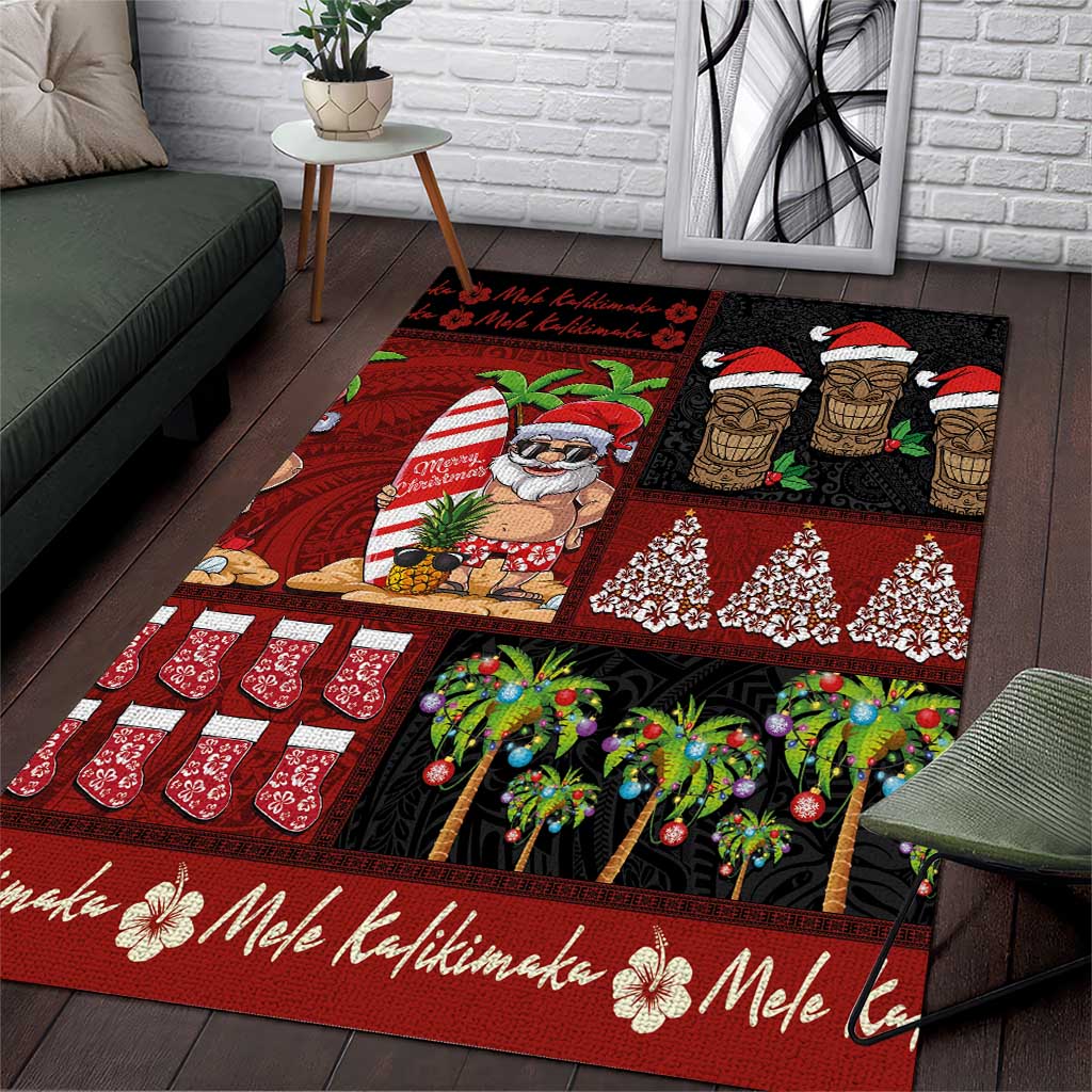 Hawaiian Christmas Area Rug - Mele Kalikimaka Island Holiday Vibes - Black Red