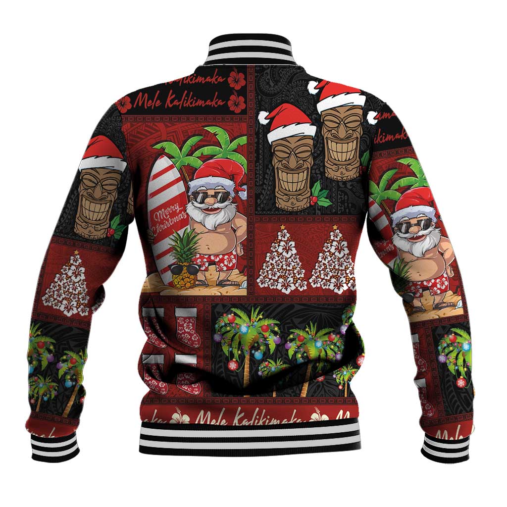 Hawaiian Christmas Baseball Jacket - Mele Kalikimaka Island Holiday Vibes - Black Red