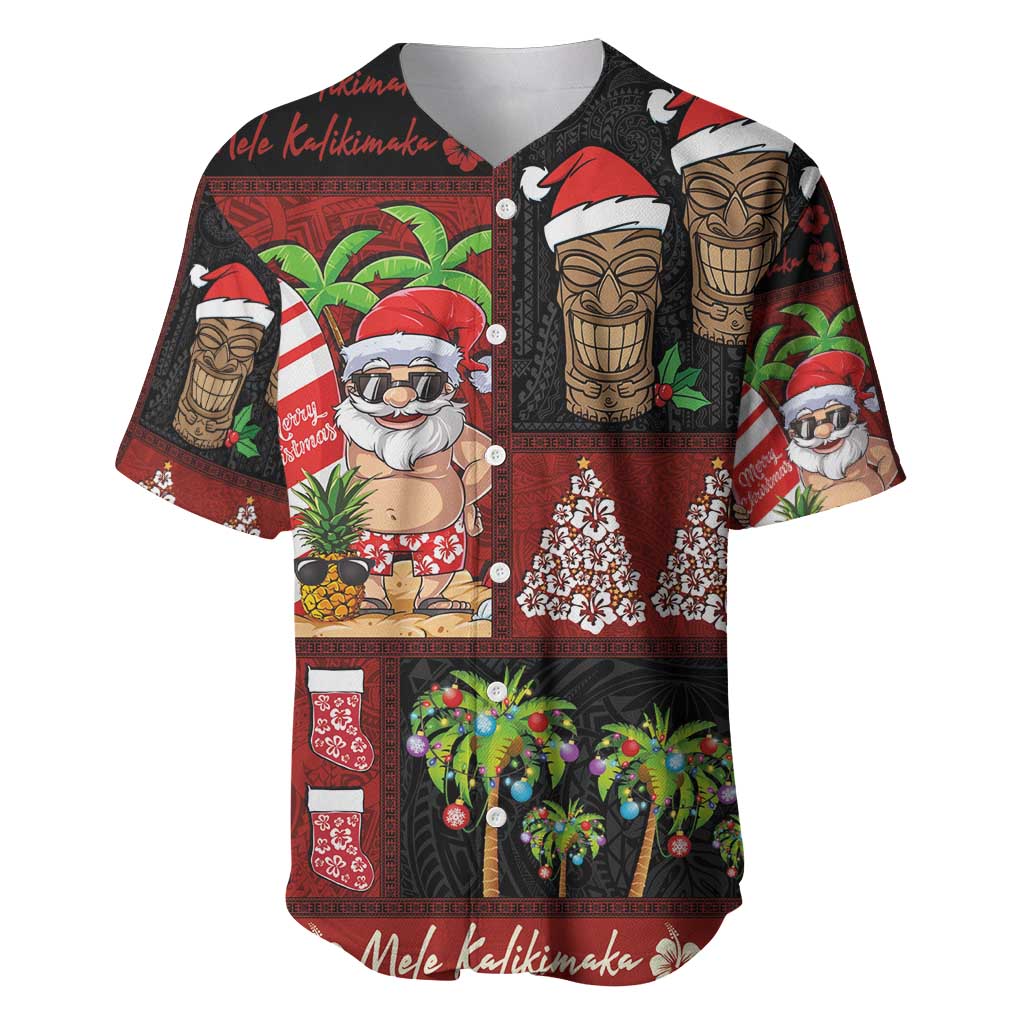 Hawaiian Christmas Baseball Jersey - Mele Kalikimaka Island Holiday Vibes - Black Red