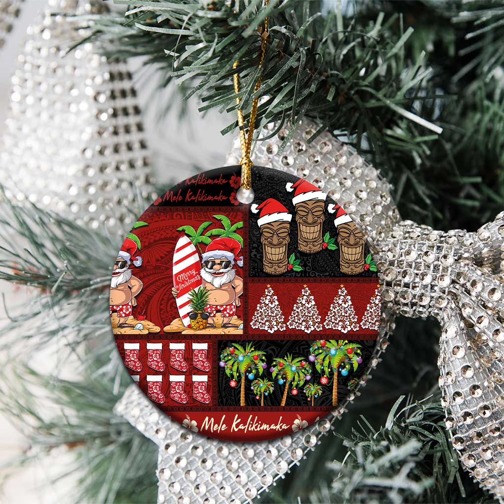 Hawaiian Christmas Ceramic Ornament - Mele Kalikimaka Island Holiday Vibes - Black Red