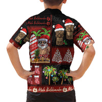 Hawaiian Christmas Family Matching Short Sleeve Bodycon Dress and Hawaiian Shirt - Mele Kalikimaka Island Holiday Vibes - Black Red