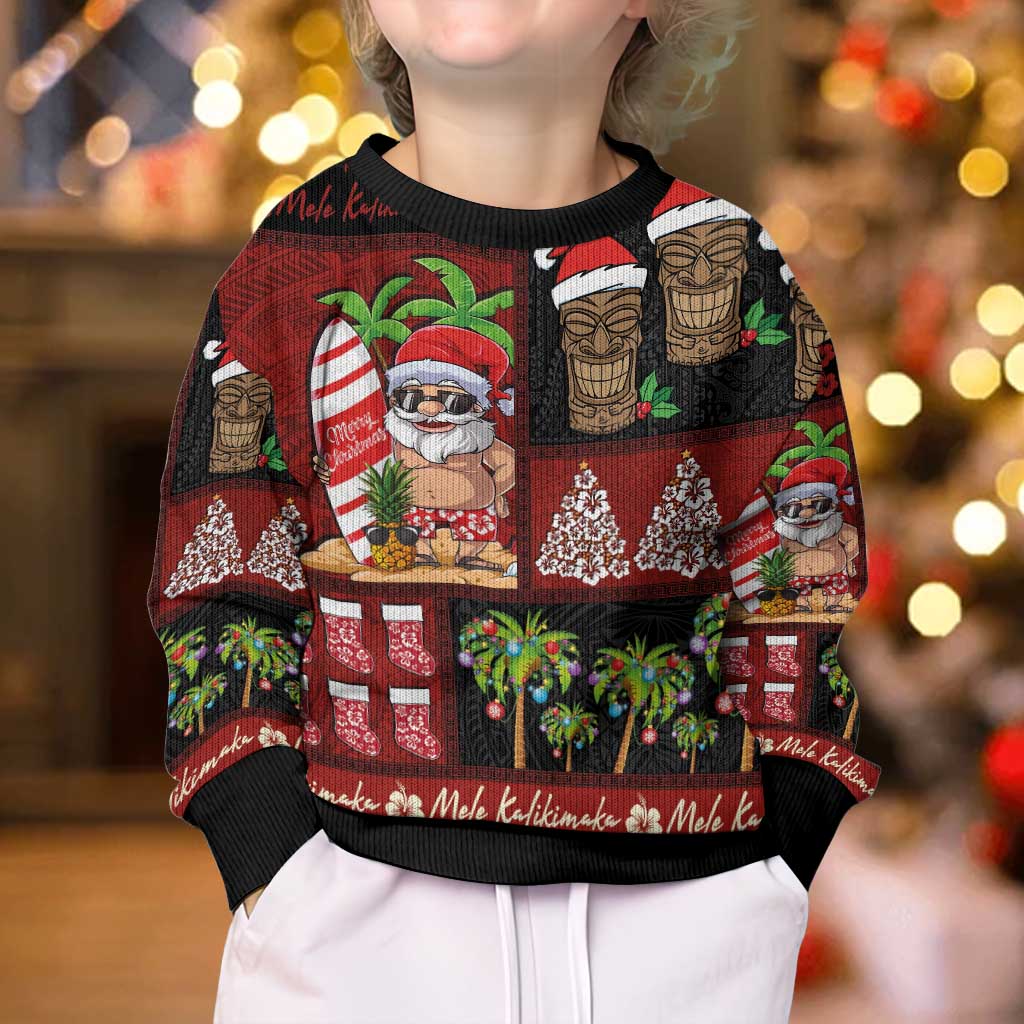 Hawaiian Christmas Kid Ugly Christmas Sweater - Mele Kalikimaka Island Holiday Vibes - Black Red