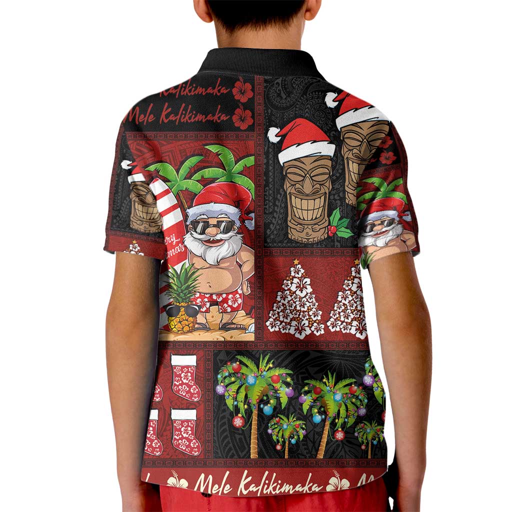 Hawaiian Christmas Kid Polo Shirt - Mele Kalikimaka Island Holiday Vibes - Black Red