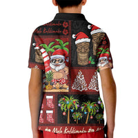 Hawaiian Christmas Kid Polo Shirt - Mele Kalikimaka Island Holiday Vibes - Black Red