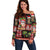 Hawaiian Christmas Off Shoulder Sweater - Mele Kalikimaka Island Holiday Vibes - Black Red