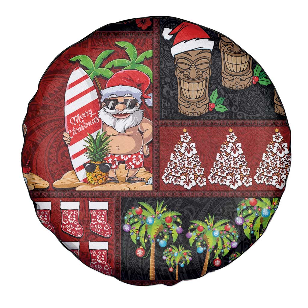 Hawaiian Christmas Spare Tire Cover - Mele Kalikimaka Island Holiday Vibes - Black Red