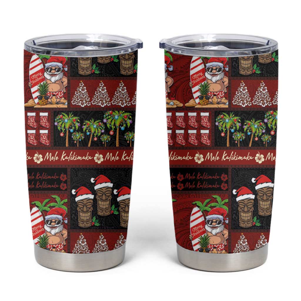 Hawaiian Christmas Tumbler Cup - Mele Kalikimaka Island Holiday Vibes - Black Red