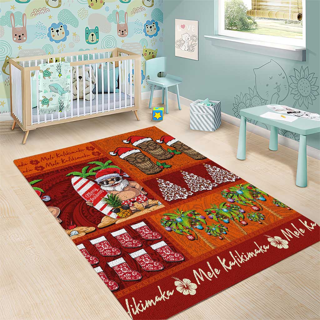 Hawaiian Christmas Area Rug - Mele Kalikimaka Island Holiday Vibes - Red Orange
