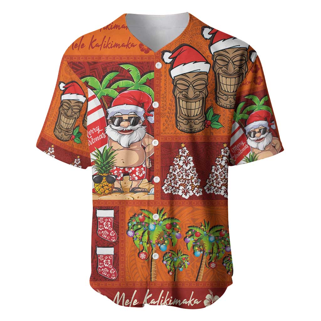 Hawaiian Christmas Baseball Jersey - Mele Kalikimaka Island Holiday Vibes - Red Orange