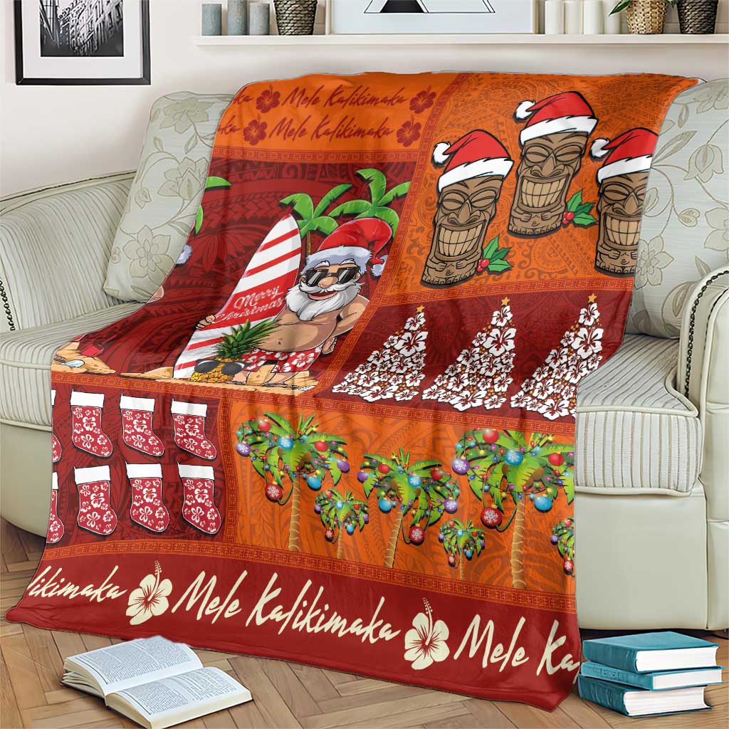 Hawaiian Christmas Blanket - Mele Kalikimaka Island Holiday Vibes - Red Orange