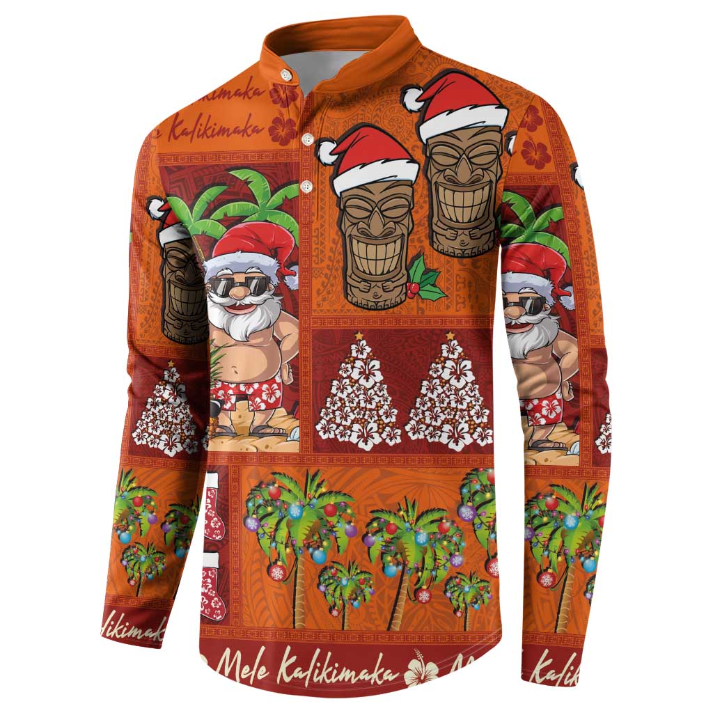 Hawaiian Christmas Button Sweatshirt - Mele Kalikimaka Island Holiday Vibes - Red Orange