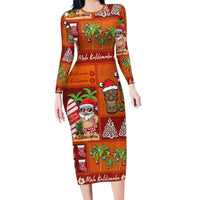 Hawaiian Christmas Family Matching Long Sleeve Bodycon Dress and Hawaiian Shirt - Mele Kalikimaka Island Holiday Vibes - Red Orange