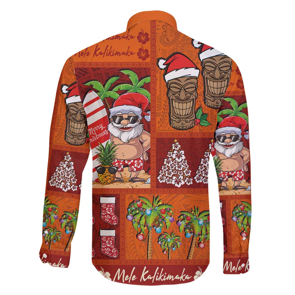 Hawaiian Christmas Family Matching Off Shoulder Short Dress and Hawaiian Shirt - Mele Kalikimaka Island Holiday Vibes - Red Orange