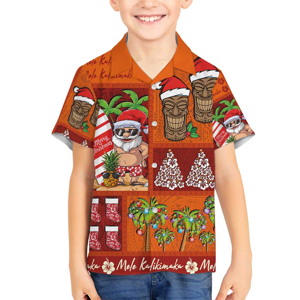 Hawaiian Christmas Family Matching Puletasi and Hawaiian Shirt - Mele Kalikimaka Island Holiday Vibes - Red Orange
