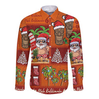 Hawaiian Christmas Long Sleeve Button Shirt - Mele Kalikimaka Island Holiday Vibes - Red Orange LT03 Unisex Red - Orange - Polynesian Pride