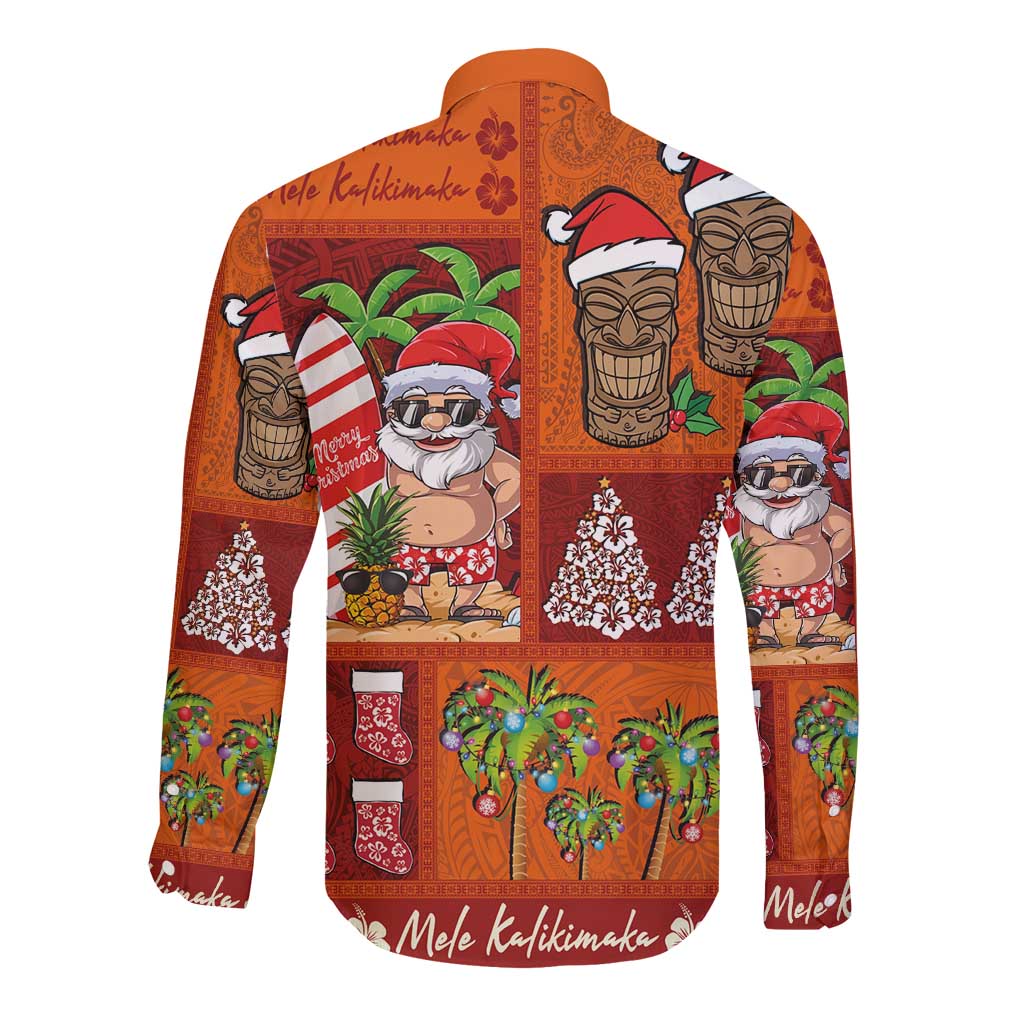 Hawaiian Christmas Long Sleeve Button Shirt - Mele Kalikimaka Island Holiday Vibes - Red Orange LT03 - Polynesian Pride