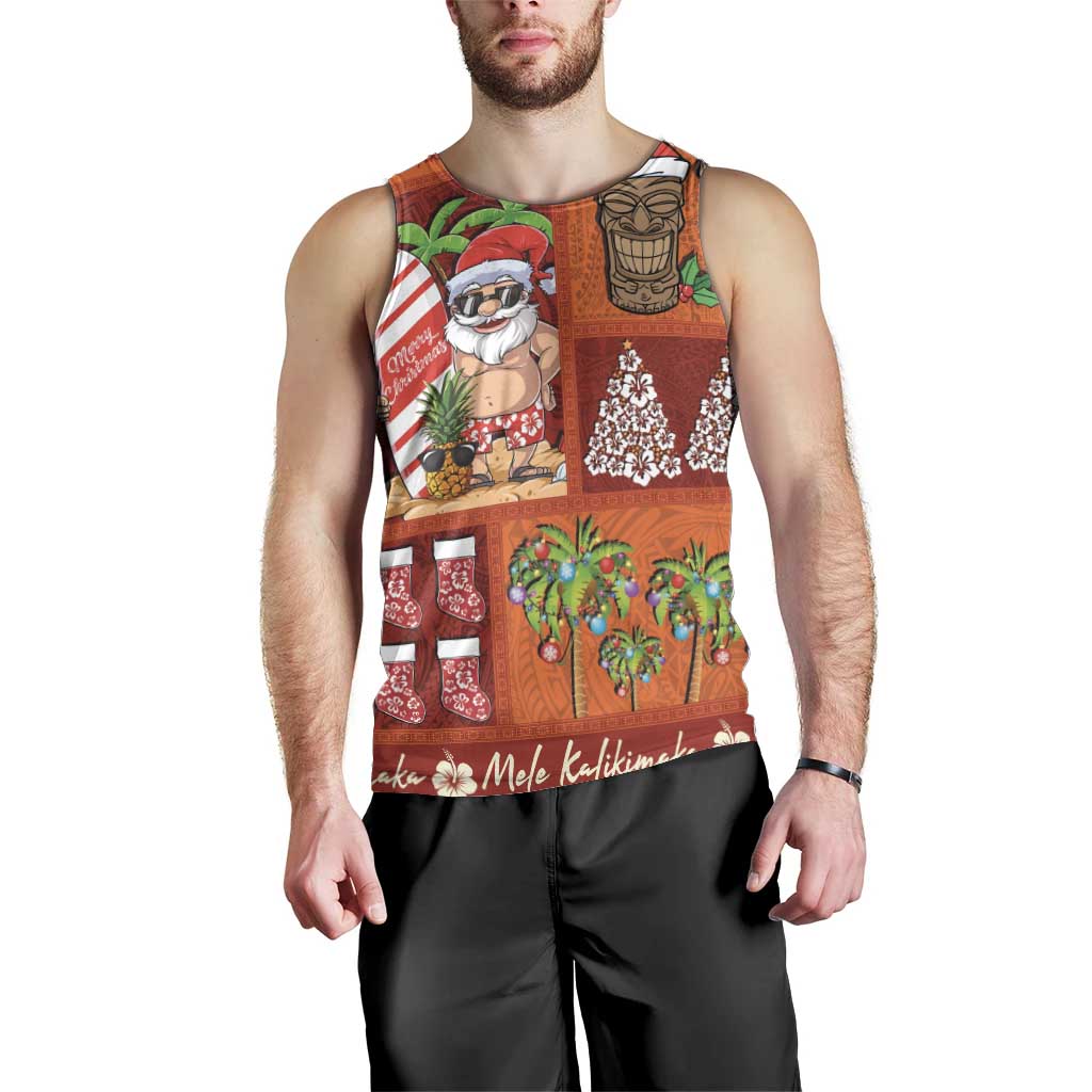 Hawaiian Christmas Men Tank Top - Mele Kalikimaka Island Holiday Vibes - Red Orange
