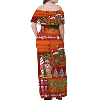 Hawaiian Christmas Off Shoulder Maxi Dress - Mele Kalikimaka Island Holiday Vibes - Red Orange