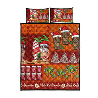 Hawaiian Christmas Quilt Bed Set - Mele Kalikimaka Island Holiday Vibes - Red Orange