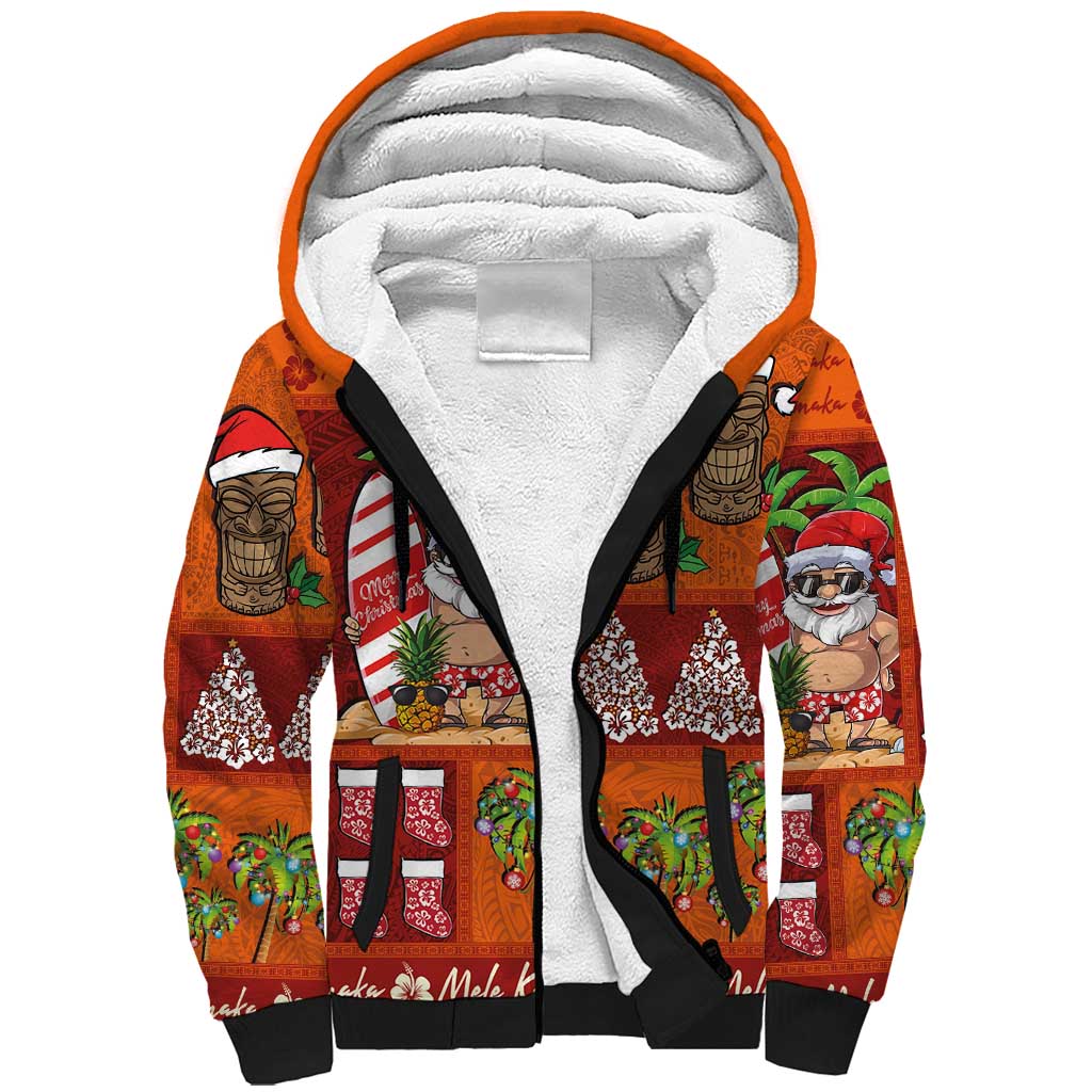 Hawaiian Christmas Sherpa Hoodie - Mele Kalikimaka Island Holiday Vibes - Red Orange