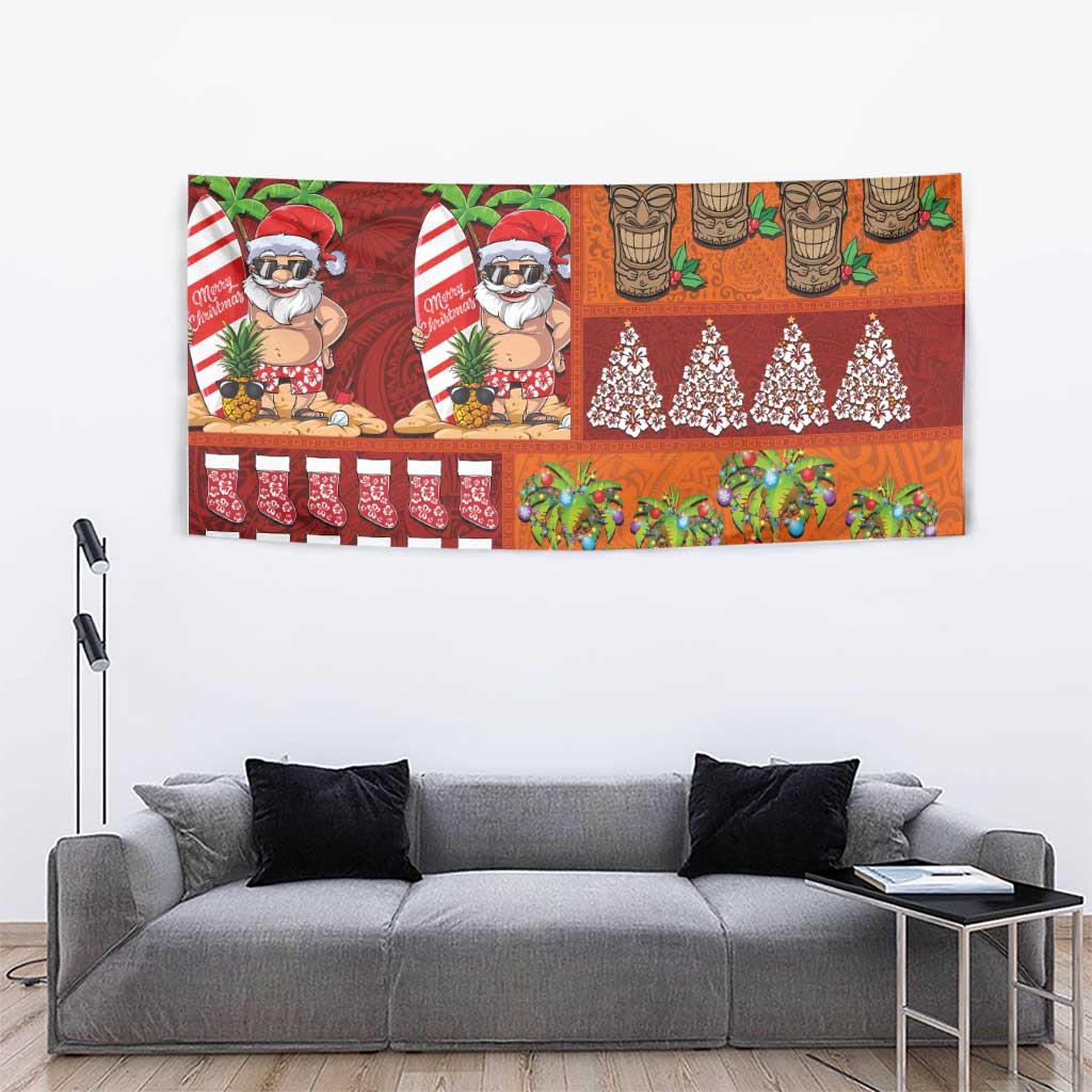 Hawaiian Christmas Tapestry - Mele Kalikimaka Island Holiday Vibes - Red Orange