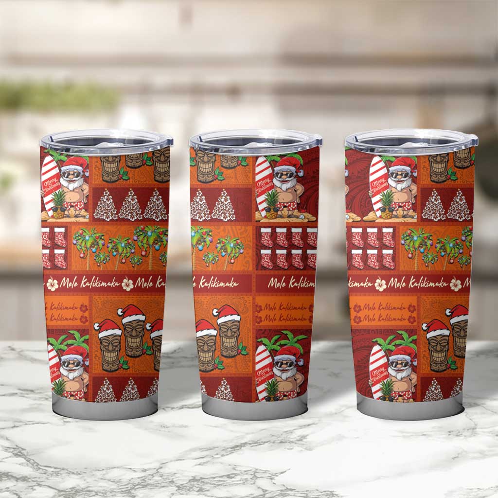 Hawaiian Christmas Tumbler Cup - Mele Kalikimaka Island Holiday Vibes - Red Orange