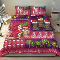 Hawaiian Christmas Bedding Set - Mele Kalikimaka Island Holiday Vibes - Pink Purple