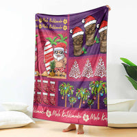 Hawaiian Christmas Blanket - Mele Kalikimaka Island Holiday Vibes - Pink Purple