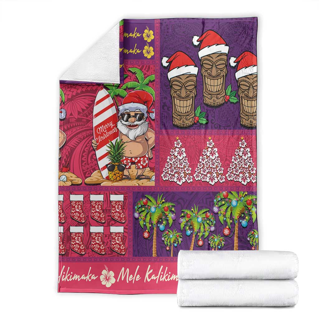 Hawaiian Christmas Blanket - Mele Kalikimaka Island Holiday Vibes - Pink Purple