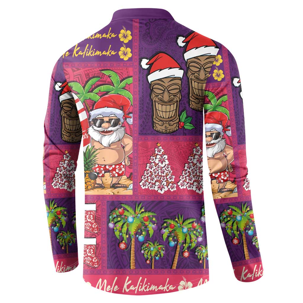 Hawaiian Christmas Button Sweatshirt - Mele Kalikimaka Island Holiday Vibes - Pink Purple