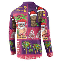 Hawaiian Christmas Button Sweatshirt - Mele Kalikimaka Island Holiday Vibes - Pink Purple
