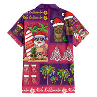 Hawaiian Christmas Family Matching Off The Shoulder Long Sleeve Dress and Hawaiian Shirt - Mele Kalikimaka Island Holiday Vibes - Pink Purple