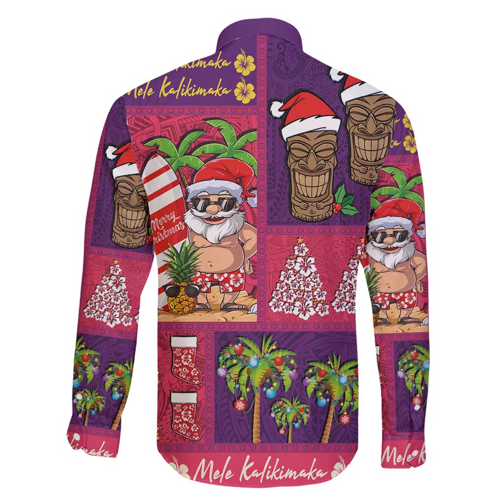 Hawaiian Christmas Family Matching Short Sleeve Bodycon Dress and Hawaiian Shirt - Mele Kalikimaka Island Holiday Vibes - Pink Purple