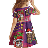 Hawaiian Christmas Kid Short Sleeve Dress - Mele Kalikimaka Island Holiday Vibes - Pink Purple